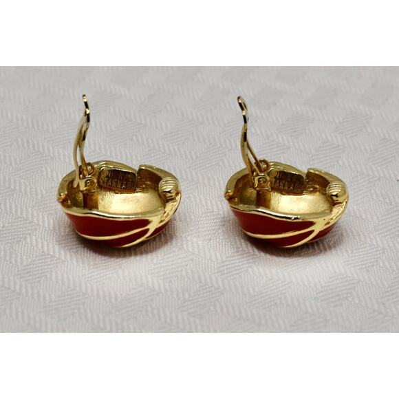Vintage Donald Stannard Knot Red & Gold Enamel Statement Clip Earrings RARE!!! - Picture 4 of 6